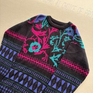 Vintage Unbranded Abstract Floral Geometric Knit Sweater